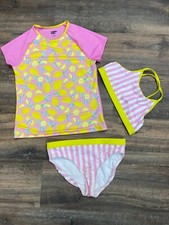 Lands End 3 Piece Pink and Yellow Lemon Swim Suit Size Girls 14