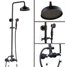 Black Oil Rubbed Brass Rainfall Bathroom Rain Shower Faucet Set Mixer Tap srs477