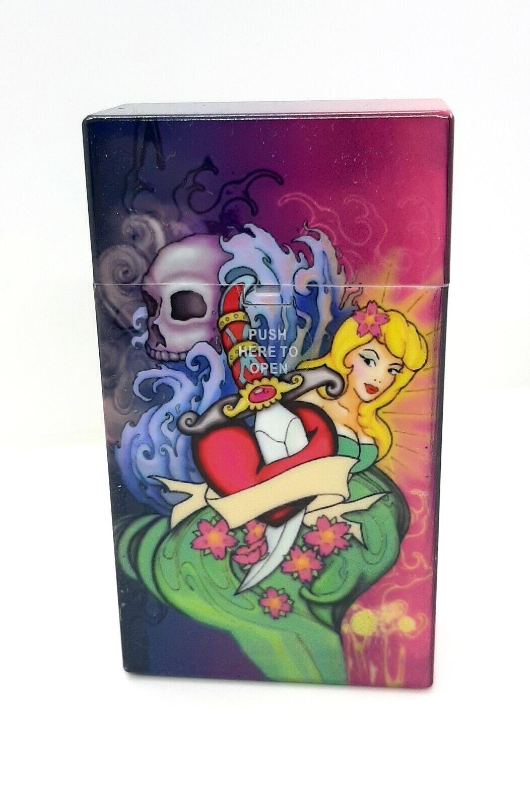 RYO Tattoo Mermaid And Skulls Plastic Push-To-Open 100s Size Cigarette Case