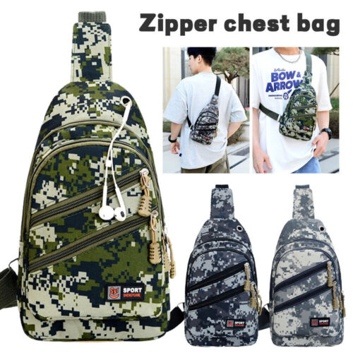Mens Camouflage Small Chest Bag Pack Sport Shoulder Sling Backpack Cross Body - Picture 1 of 15
