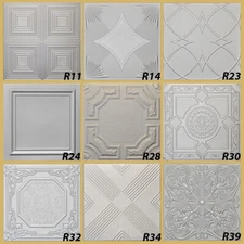 METALLIC SILVER Hand Painted Glue Up CEILING TILES 20 x 20 DIFFERENT PATTERNS!!!