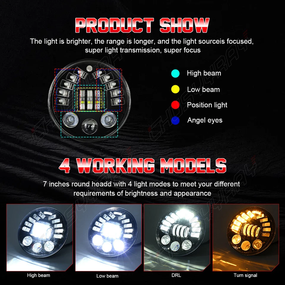 Faróis de LED redondos HI/LO lâmpada para Ford Customline 1952-1956 2PC 130W 7" polegadas - Imagem 2 de 4