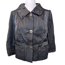 L. O'neill Designs Silver Metallic Embroidered Lagenlook Blazer Xs