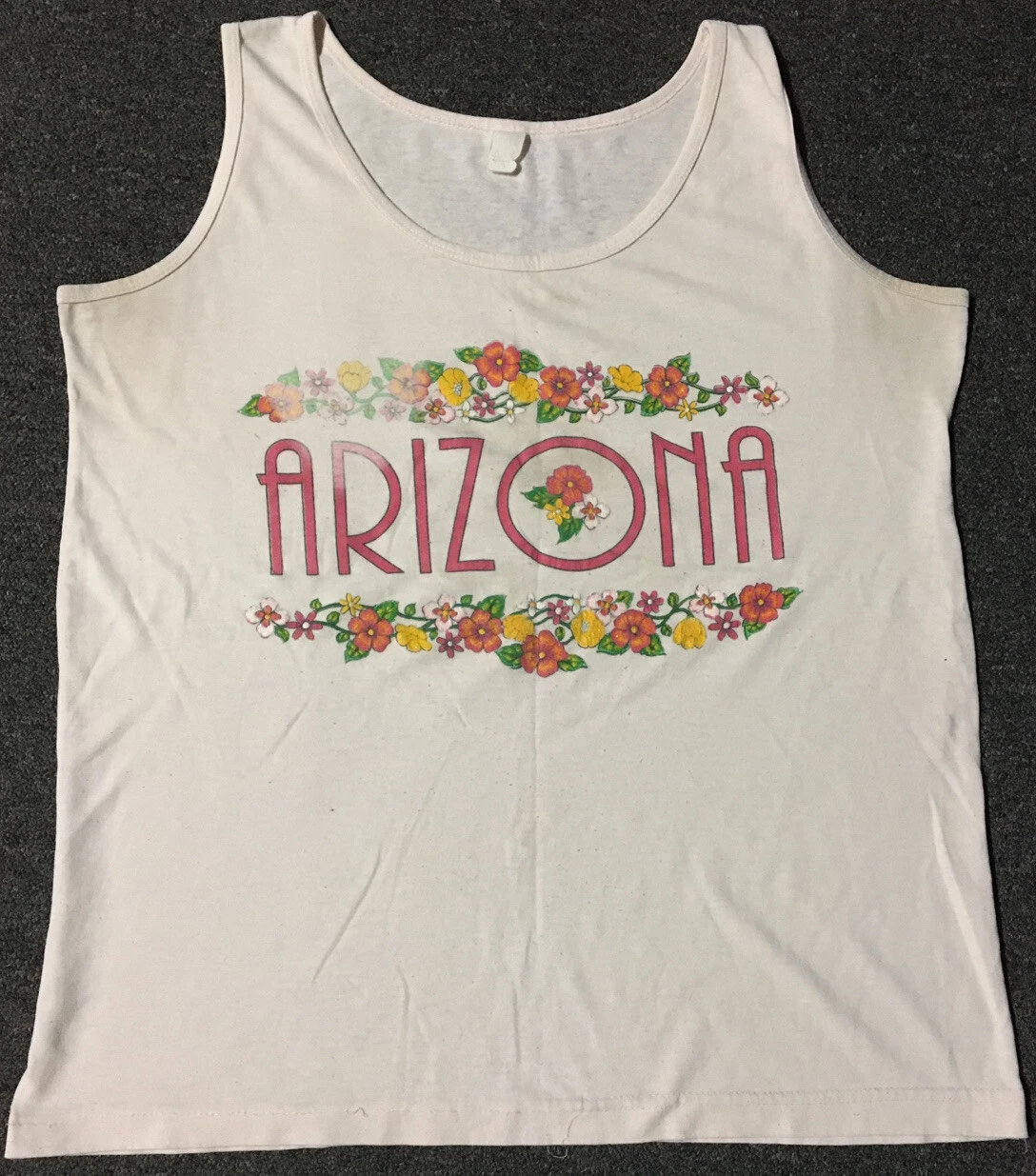 Vtg 90s Arizona Spellout Flowers Faded Tank Top M USA Nature Grunge Surf 80s PE