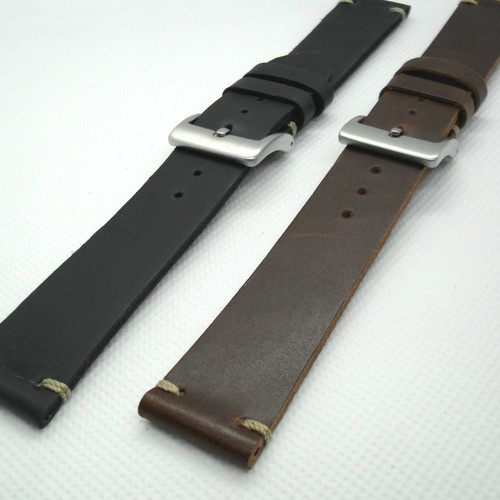 Vintage Style Calf Leather WATCH STRAP 18 20 22mm Black Brown Smart Band New UK - Picture 6 of 9