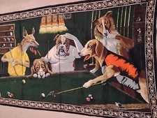 Wall Hanging Dogs Playing Pool Billiards Bright Colors 34" x 57”