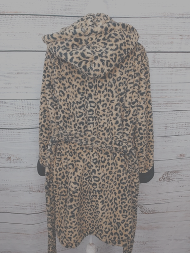 DKNY Robe Women's S/M Brown Animal Print Fluffy Hooded - 第 9/11 張圖片