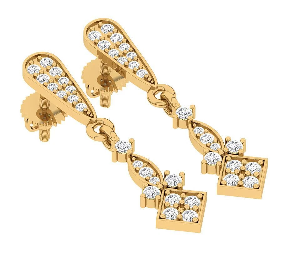 Pendientes araña colgantes de oro amarillo macizo de 14 quilates con diamantes naturales SI1 G 0,50 quilates Foto 4 de 4