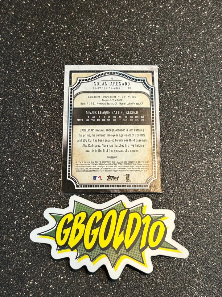 2018 Topps Museum Collection - #10 Nolan Arenado Blue /150 - Image 2 of 2