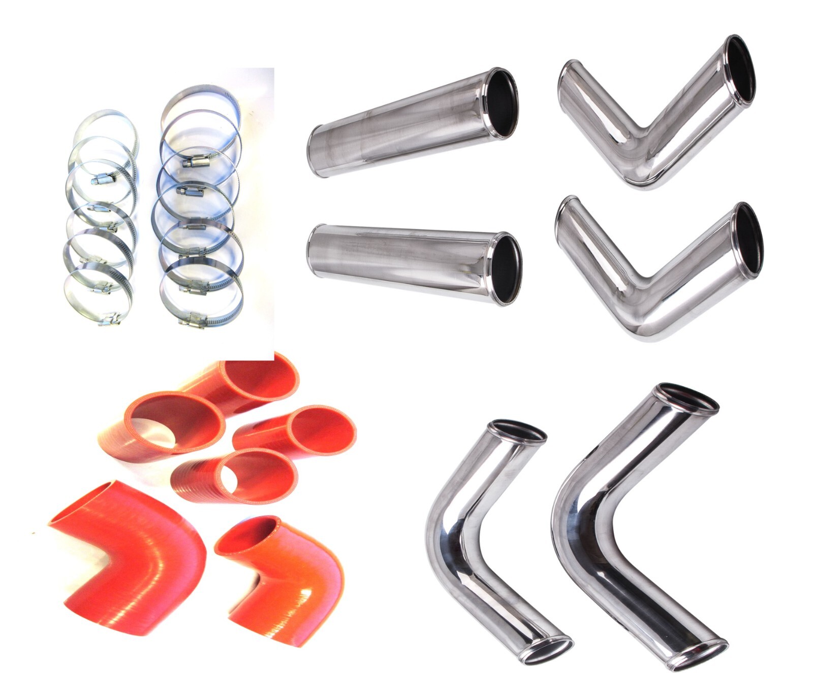 Universal Intercooler Pipework Kit 76mm 3"" FMIC RED HOSES, DIY Custom Pipe Kit