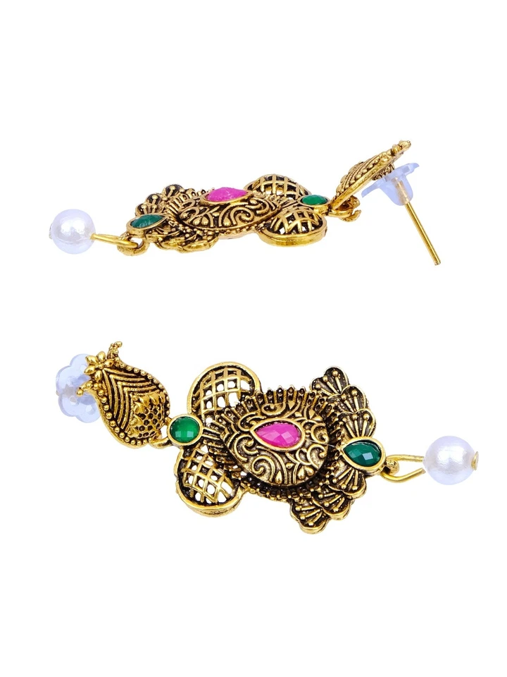 Conjunto de joyas del sur de la India cabello antiguo chapado en oro mujeres boda collar nupcial Foto 4 de 4