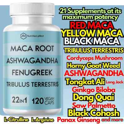 22 in 1 Max Potency Maca Root Blend Goat Weed Tongkat Ginkgo Tribulus 8520mg USA