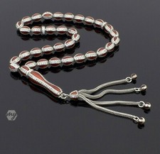 Solid 925 Sterling Silver Red Enameled Turkish Islamic Prayer Beads Rosary
