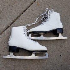 Canstar Lange Figure Skates Ice Skating Size 9 Leather White Blade SLM