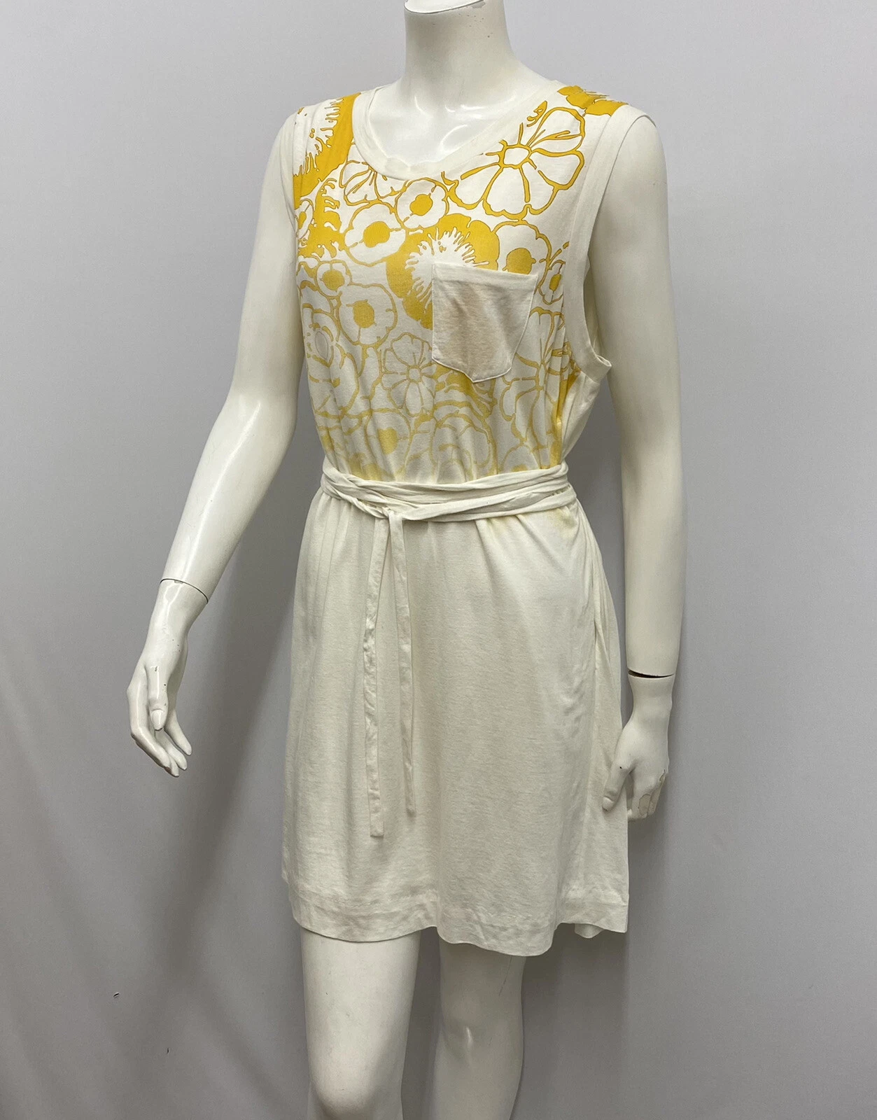 OFF WHITE Abito 3.1 Phillip Lim giallo e bianco sporco astratto floreale attaccato cintura avvolgente L