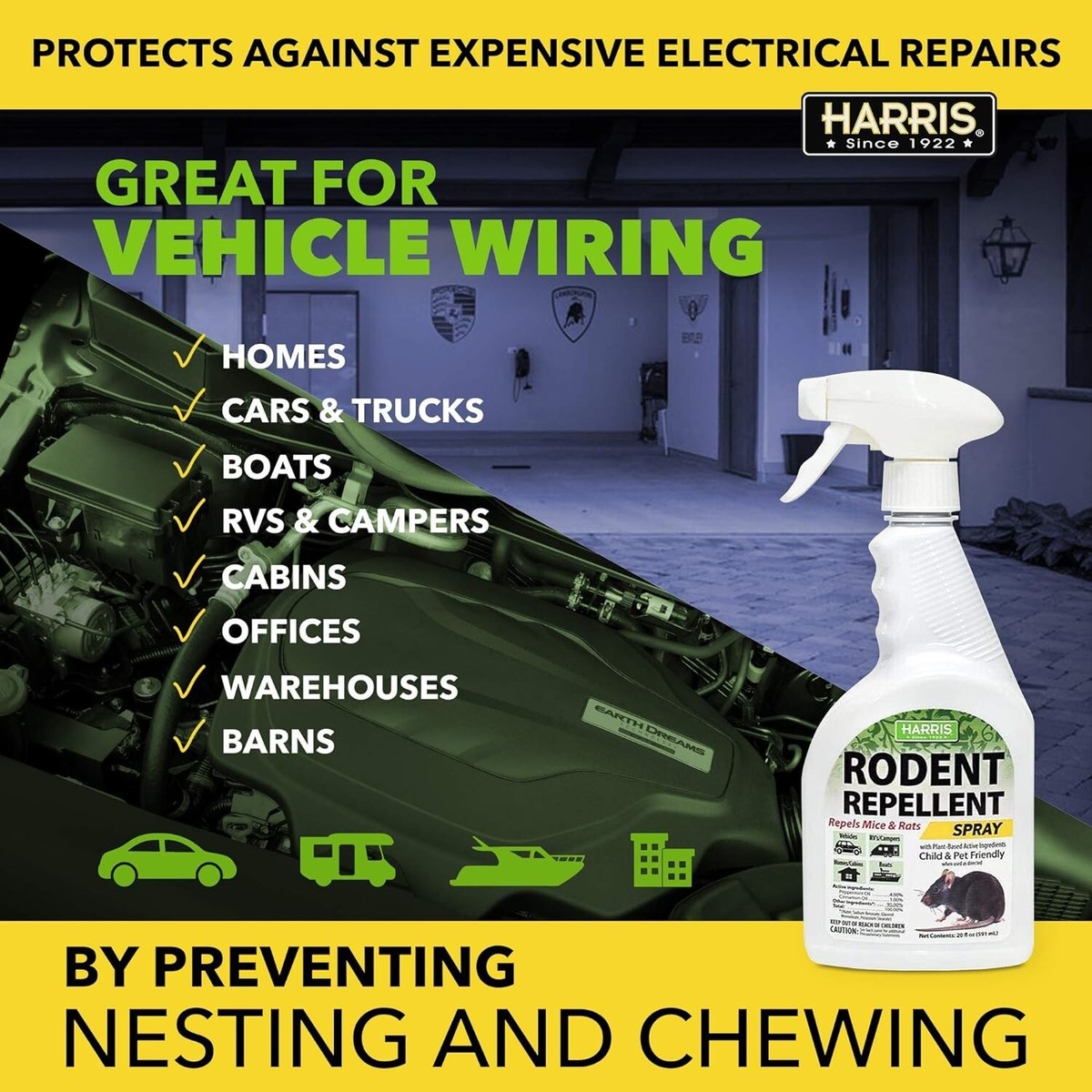 Harris Rodent Repellent - Peppermint Oil Mice Spray for House and 
