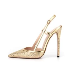 Women's Sequin High Heels Sandals Shoes Wedding Party Buckle Pointy Toe Fashion 