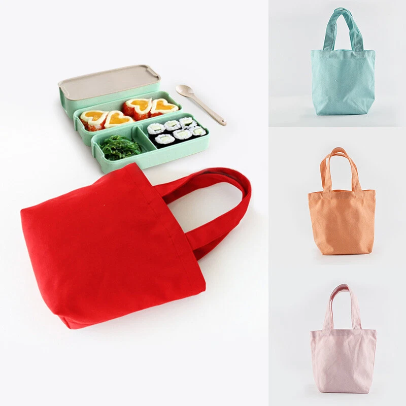 Solid Color Small Canvas Bags Cotton Tote Shopping Bag Travel Handbag Lunch Bag - Image 4 of 4
