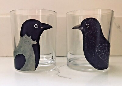 Black Bird Rocks Glasses Whiskey Wine Set of 2 MINT COND 10 Oz Unbranded