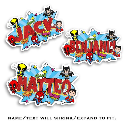 Custom Comic Hero Name Sticker Pop Art Vinyl Decal Gift Water Bottle Laptop - Picture 5 of 9