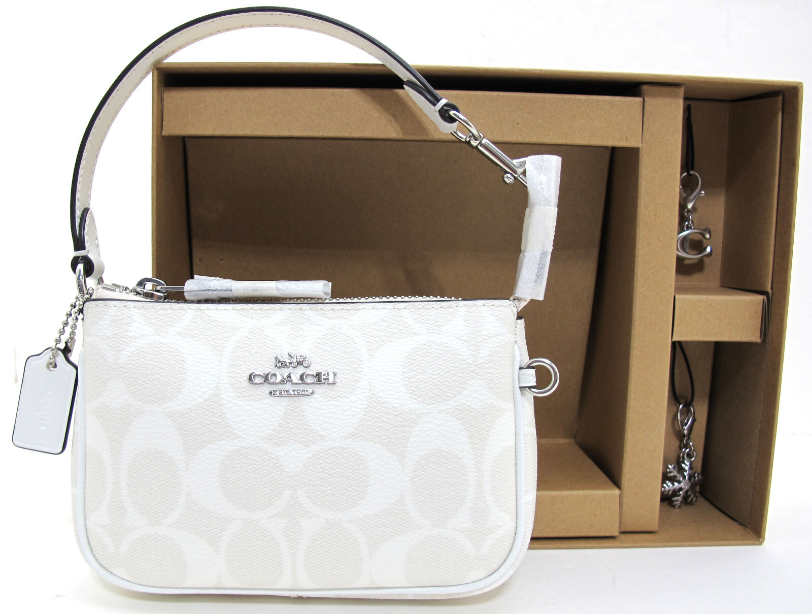 COACH Boxed NOLITA 15 Canvas Signature w/2 Charms Chalk Glacier 