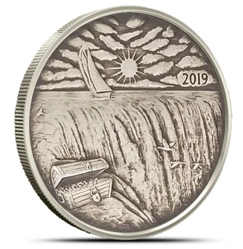 2019 - ANTIQUE 1 oz .999 Fine Silver Ends of the Earth Silverbug Island Silver