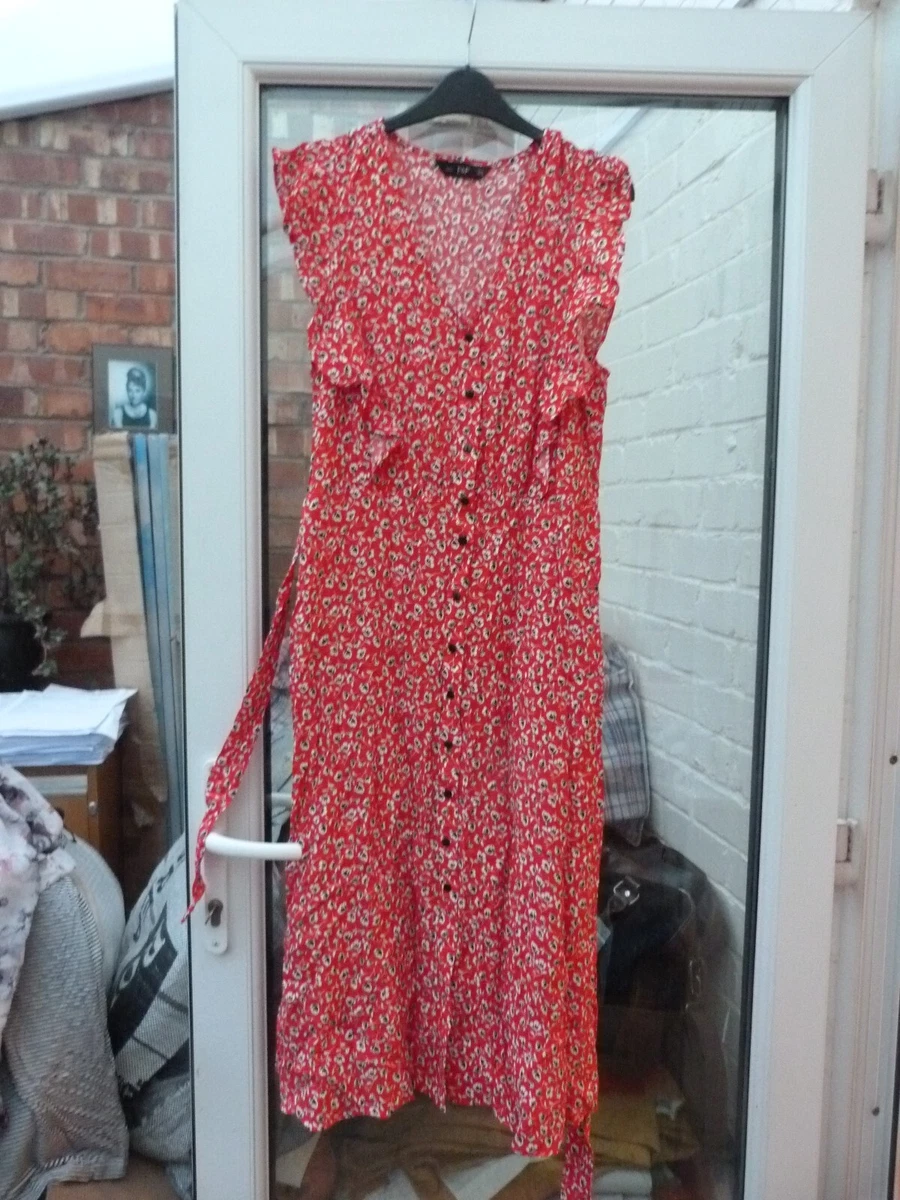 F F Ladies Women s Loose Flowing Red Dress Floral Pattern Size 14