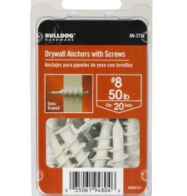 80 anchor Pieces Bulldog #8 Drywall Anchors With Screws 50lb Load