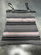 Y2K SO Wear It Declare It Striped Cami Tank Top Built-In Bra Shelf L