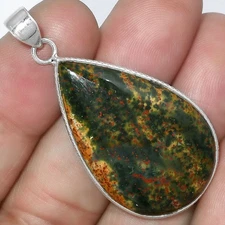 Natural Blood Stone - India 925 Sterling Silver Pendant Jewelry P-1053