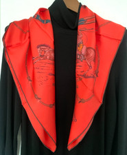 35"x35"Red Horseman Print Pure Mulberry Twill Silk18momme Scarf 88x88cm 6-41