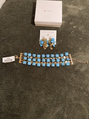 Charter Club Faux Turquoise Beaded And Gold tone Bracelet And Earring Set, Macys