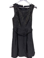 Trina Turk Women's Dress Sleeveless Black Belted Sheath Metallic Size 6 Cocktail