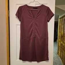 Tahari Burgundy V Neck Short Sleeve Shift Dress Women Size M