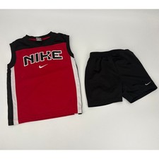 Nike Boys Size 4 2-Piece Athletic Set Red Black Sleeveless Top  Mesh Shorts