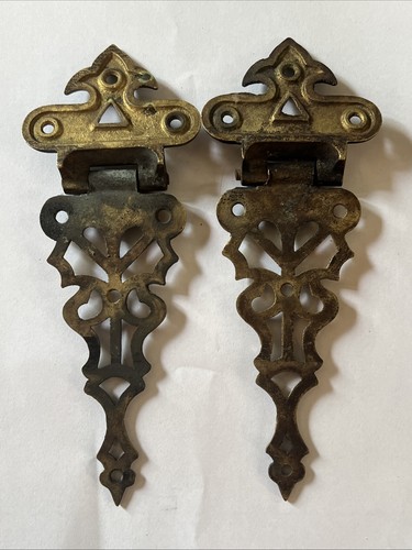 2 antike versetzte Messing Riemen Scharniere Gothic Tudor Schrank Tür Hardware 7 6/8" - Bild 5 von 10