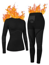Long Johns for Ski Underwear Thermal Base Layers Athletic Underwear Set Black XL