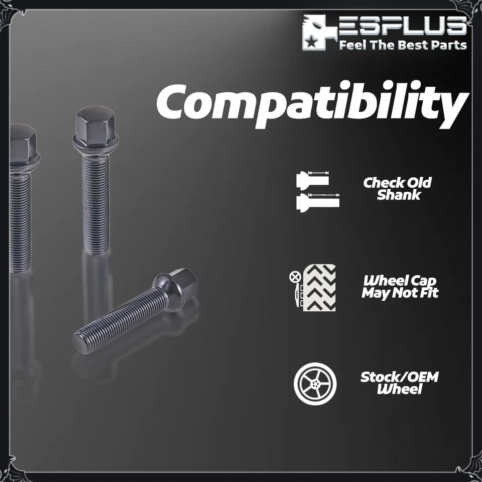 [20 piezas] Perno de tuerca negro M14X1,5 vástago de 60 mm apto para Volkswagen Polo con espaciadores de 30-34 mm Foto 4 de 4