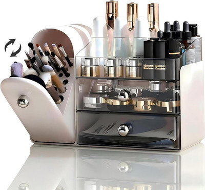 Makeup Organizer for Vanity with Covered Brush Holder，Bathroom Organizers with D