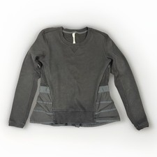 Lululemon Black Peplum Tiered Crewneck Sweatshirt Side Zippers Size 12 Rare