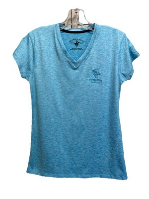 Beverly Hills Polo TShirt Women s Logo V Neck Size S Tie Dye Turquoise