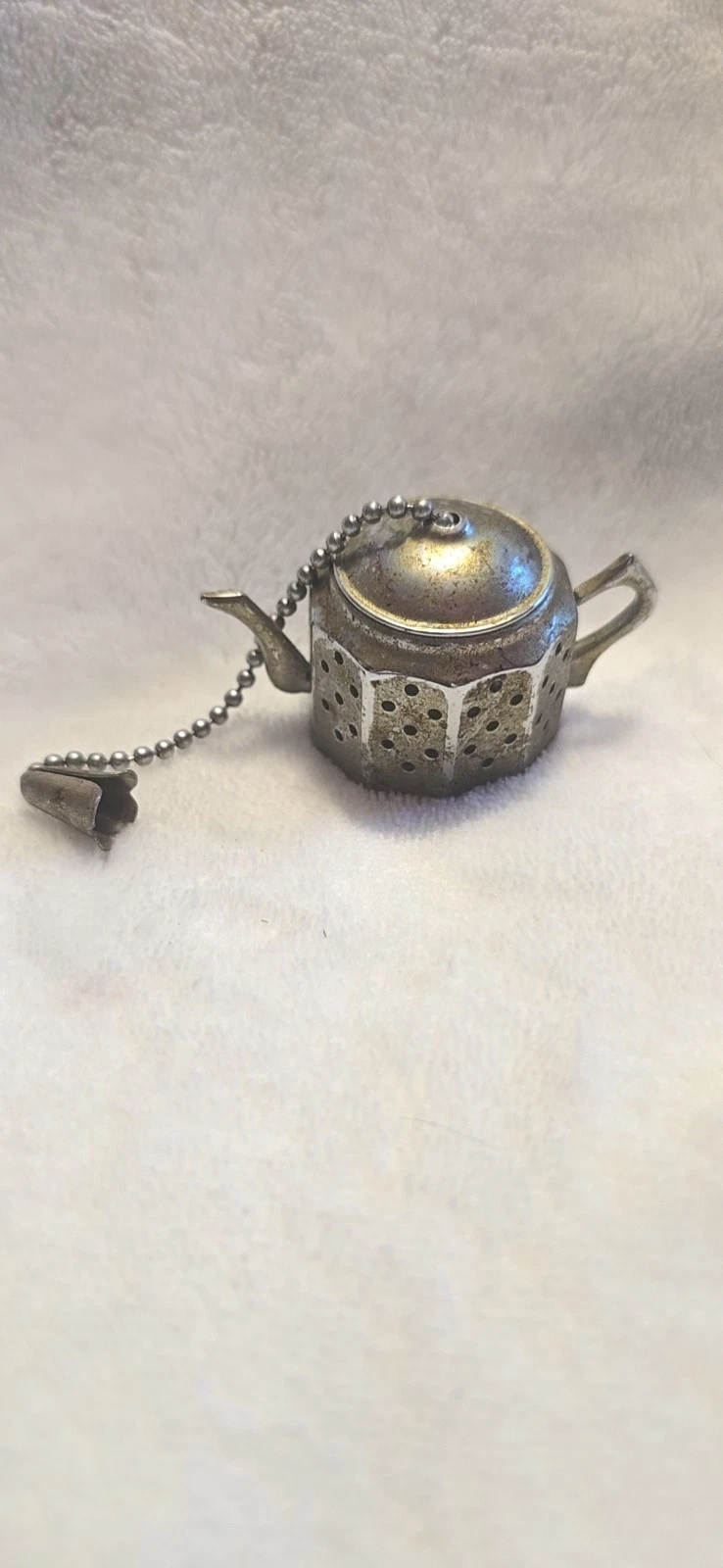 Vintage Miniature Teapot Shaped Metal Tea Infuser with Chain Loose Leaf Steeper