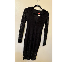 & Other Stories Black Lace Long Sleeve V-Neck Sheath Knee Length Dress S