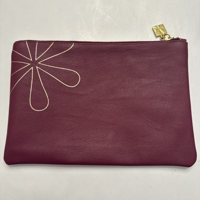 Erin Condren Exclusive Metallic Asterisk Clutch Pouch Maroon with Gold Flower
