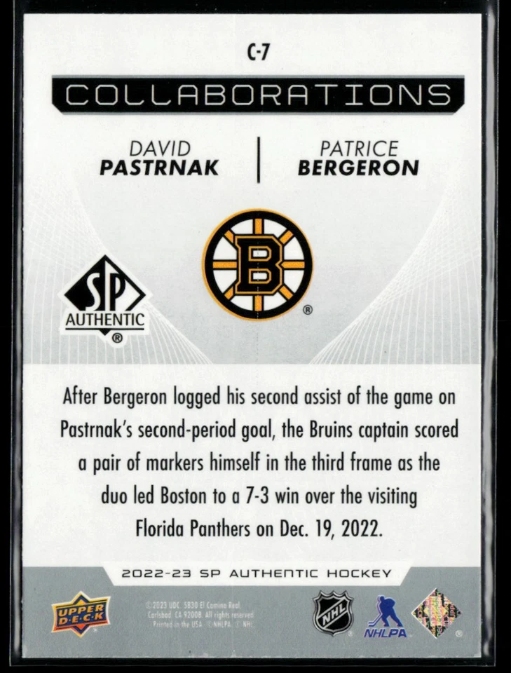 2022-23 SP Authentic Collaborations #C-7 David Pastrnak / Patrice Bergeron - Image 2 of 2
