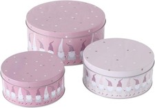 CasaJame 3er Set Metall Keksdose Plätzchendose rund rosa mit Wichteln Sterne V30