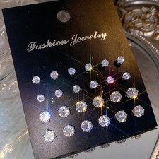 12 Pcs Stud Earrings Zircon Pearl Irregular Shape Small Women Style Set