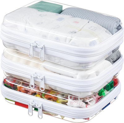 Medium Clear Hard Shell Zipper Pouches 3 Pack, Travel Organizer Bags for Purse