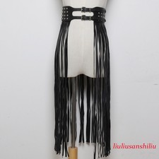 Hot Women Waist Belt Tassel Skirt Faux Leather Waistband Long Punk Gothic Party