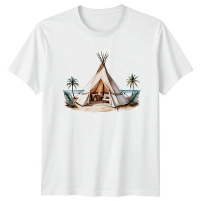 Glamping Tipi Strand Küste Reisen Herren T-Shirt Damen Tee Unisex Grafik Top